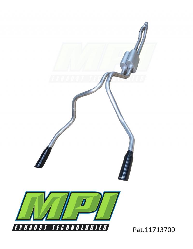 MPI Exhaust Technologies Clamp-on Kit w/Mufflers & Powder Coated Black Tips - D222-UBPSBLK-C